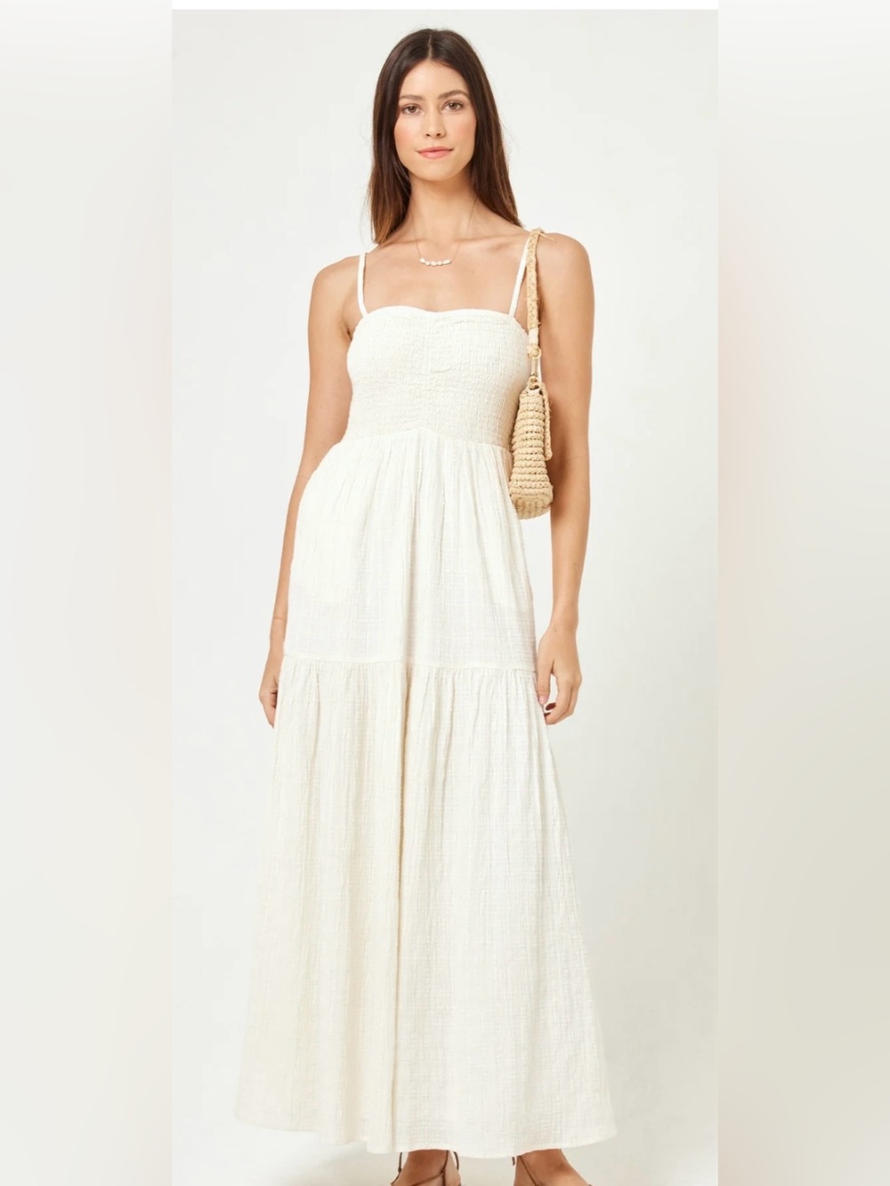 LSpace Mallorca Smocked Strap Maxi Dress in Cream